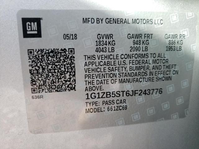 Photo 9 VIN: 1G1ZB5ST6JF243776 - CHEVROLET MALIBU LS 