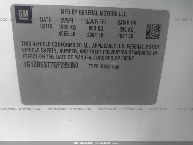 Photo 8 VIN: 1G1ZB5ST7GF235050 - CHEVROLET MALIBU 