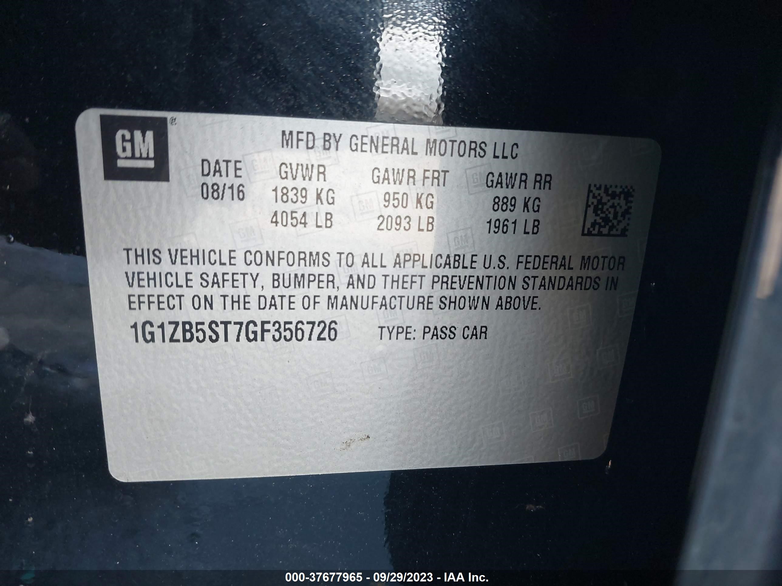 Photo 8 VIN: 1G1ZB5ST7GF356726 - CHEVROLET MALIBU 