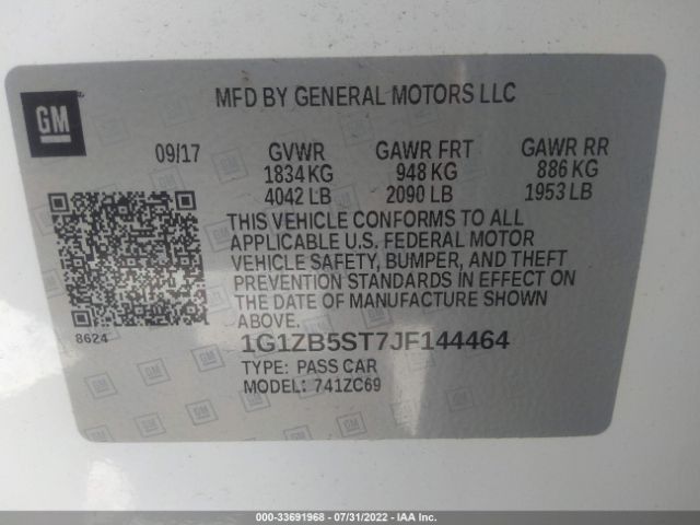 Photo 8 VIN: 1G1ZB5ST7JF144464 - CHEVROLET MALIBU 