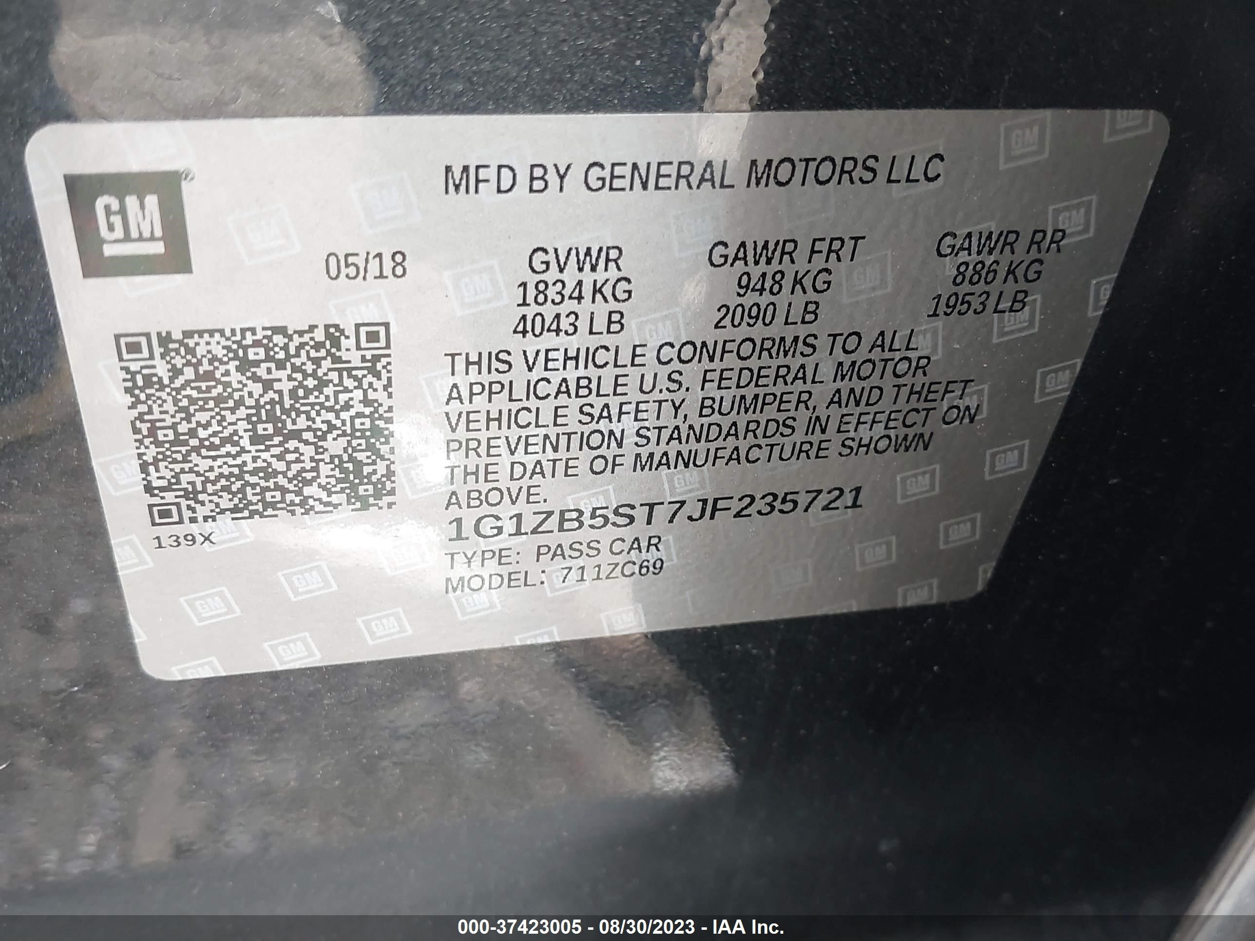 Photo 8 VIN: 1G1ZB5ST7JF235721 - CHEVROLET MALIBU 