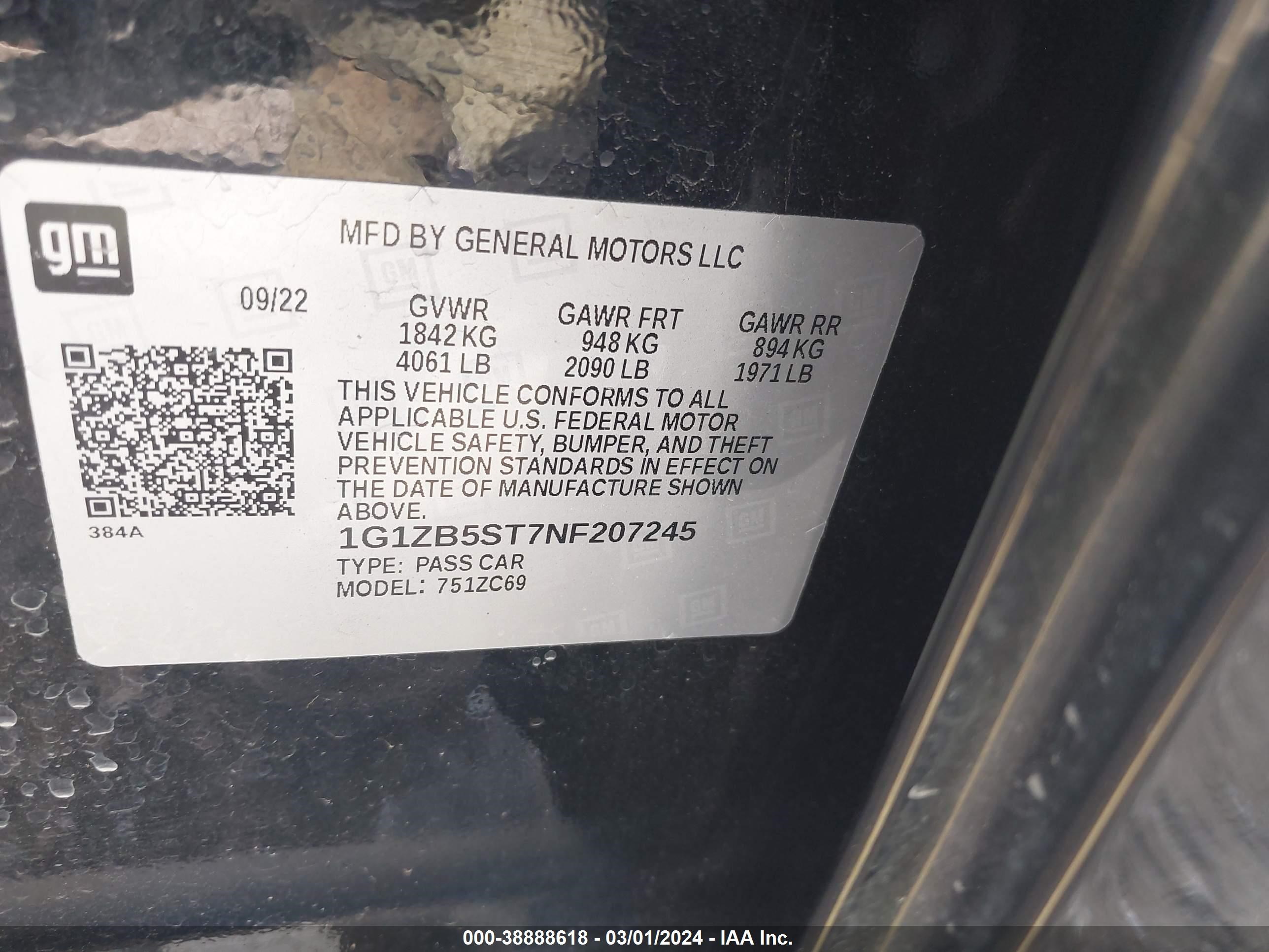 Photo 8 VIN: 1G1ZB5ST7NF207245 - CHEVROLET MALIBU 