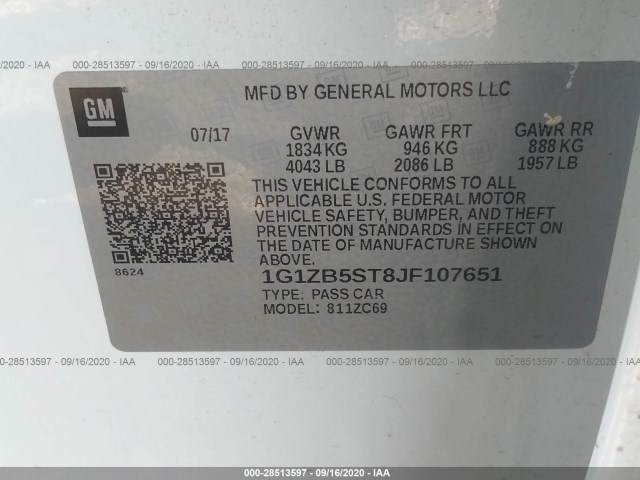 Photo 8 VIN: 1G1ZB5ST8JF107651 - CHEVROLET MALIBU 