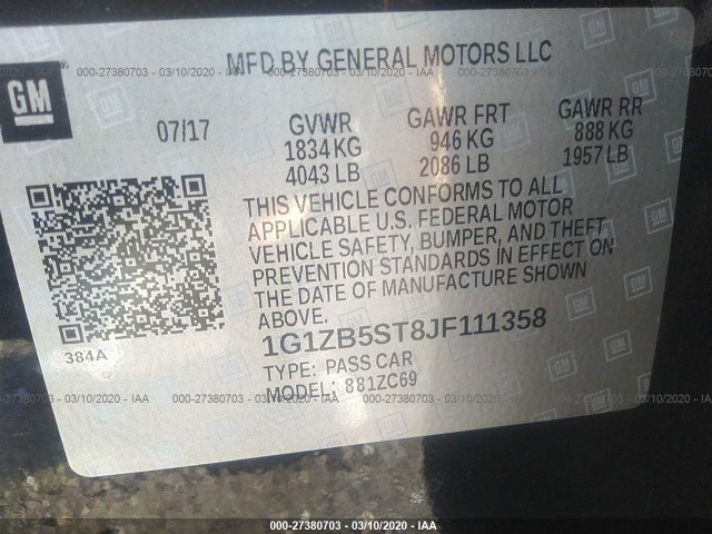 Photo 8 VIN: 1G1ZB5ST8JF111358 - CHEVROLET MALIBU 