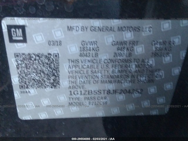 Photo 8 VIN: 1G1ZB5ST8JF204252 - CHEVROLET MALIBU 