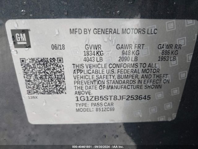 Photo 8 VIN: 1G1ZB5ST8JF253645 - CHEVROLET MALIBU 