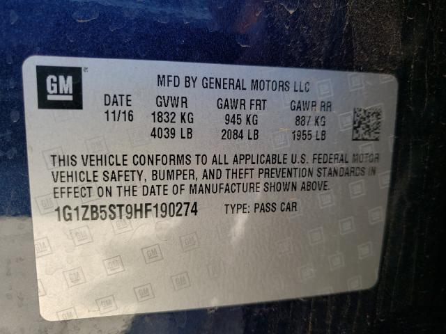 Photo 9 VIN: 1G1ZB5ST9HF190274 - CHEVROLET MALIBU 