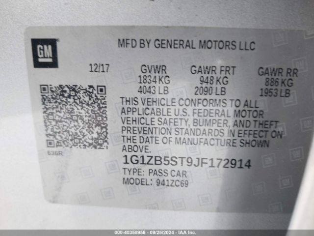 Photo 8 VIN: 1G1ZB5ST9JF172914 - CHEVROLET MALIBU 