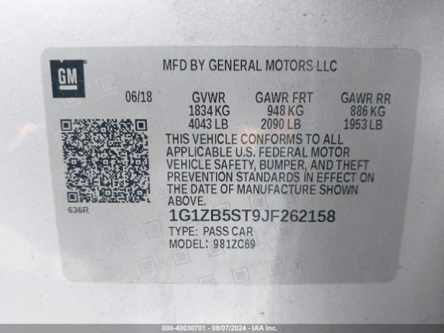 Photo 8 VIN: 1G1ZB5ST9JF262158 - CHEVROLET MALIBU 