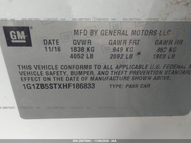 Photo 8 VIN: 1G1ZB5STXHF186833 - CHEVROLET MALIBU 