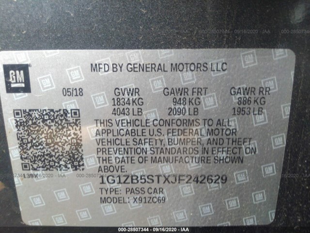 Photo 8 VIN: 1G1ZB5STXJF242629 - CHEVROLET MALIBU 