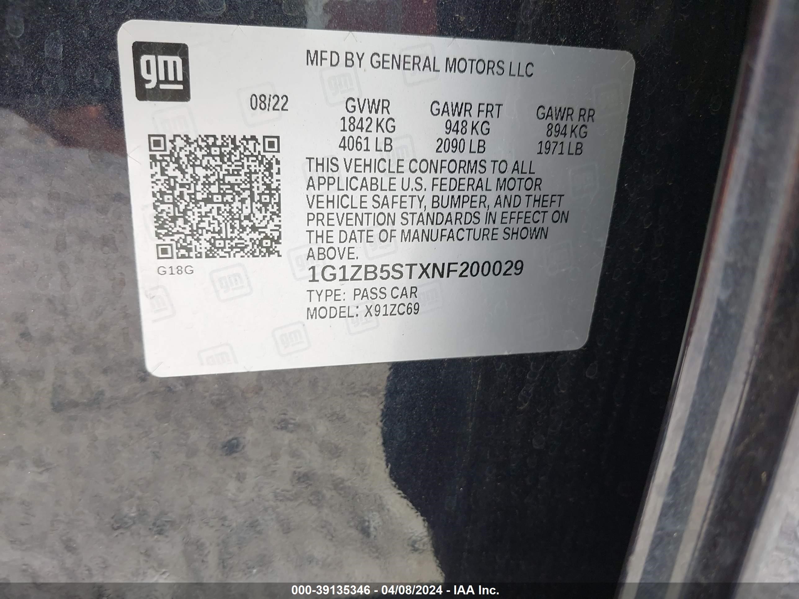 Photo 8 VIN: 1G1ZB5STXNF200029 - CHEVROLET MALIBU 