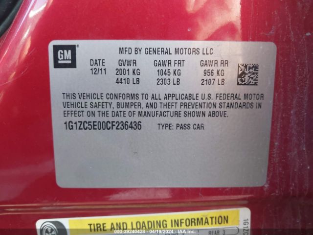 Photo 8 VIN: 1G1ZC5E00CF236436 - CHEVROLET MALIBU 