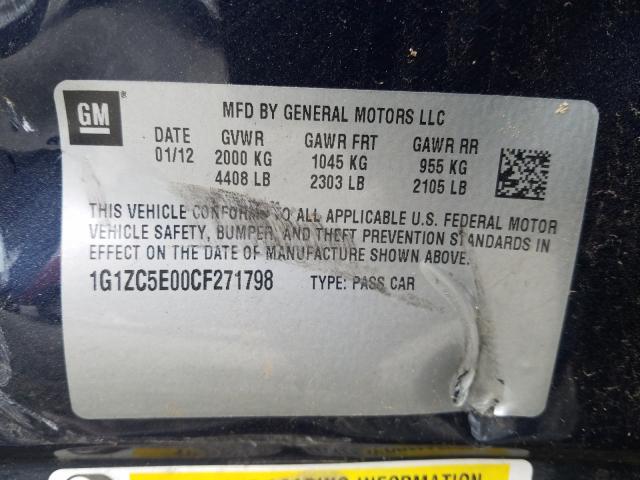 Photo 9 VIN: 1G1ZC5E00CF271798 - CHEVROLET MALIBU 1LT 