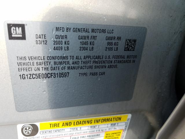 Photo 9 VIN: 1G1ZC5E00CF310597 - CHEVROLET MALIBU 1LT 