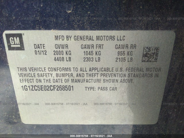 Photo 8 VIN: 1G1ZC5E02CF268501 - CHEVROLET MALIBU 