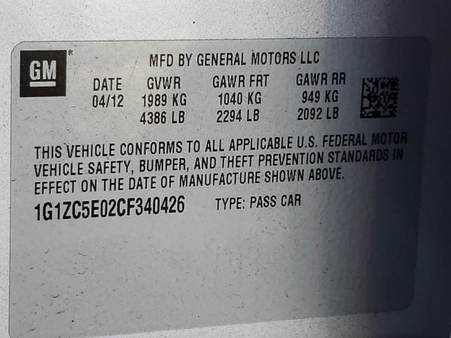 Photo 9 VIN: 1G1ZC5E02CF340426 - CHEVROLET MALIBU 1LT 