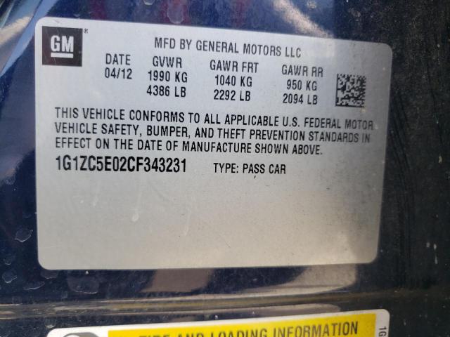 Photo 11 VIN: 1G1ZC5E02CF343231 - CHEVROLET MALIBU 