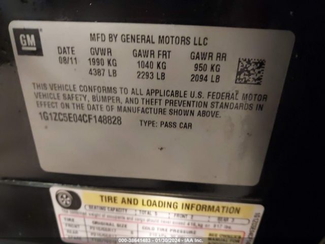 Photo 8 VIN: 1G1ZC5E04CF148828 - CHEVROLET MALIBU 