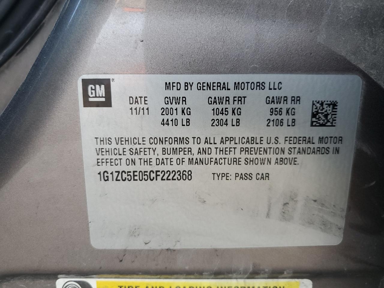 Photo 11 VIN: 1G1ZC5E05CF222368 - CHEVROLET MALIBU 