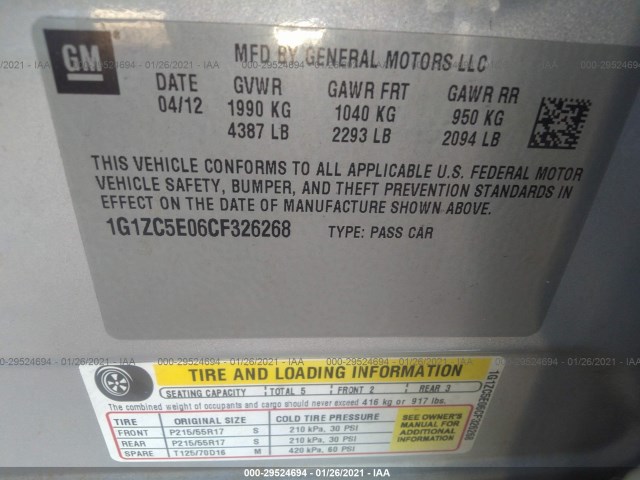 Photo 8 VIN: 1G1ZC5E06CF326268 - CHEVROLET MALIBU 