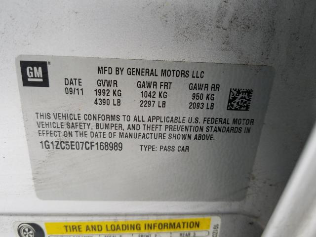 Photo 9 VIN: 1G1ZC5E07CF168989 - CHEVROLET MALIBU 1LT 