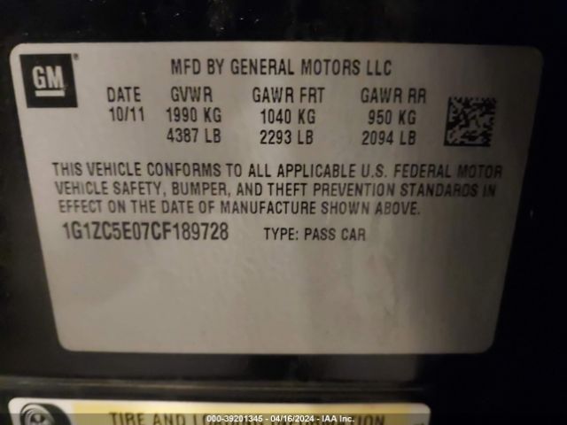 Photo 8 VIN: 1G1ZC5E07CF189728 - CHEVROLET MALIBU 