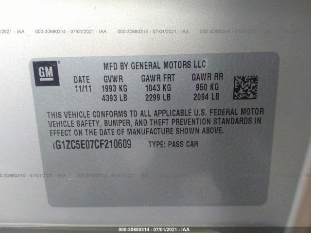 Photo 8 VIN: 1G1ZC5E07CF210609 - CHEVROLET MALIBU 