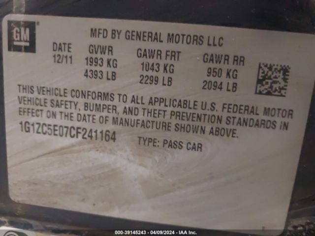 Photo 8 VIN: 1G1ZC5E07CF241164 - CHEVROLET MALIBU 