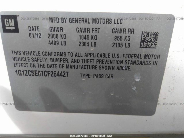 Photo 8 VIN: 1G1ZC5E07CF264427 - CHEVROLET MALIBU 