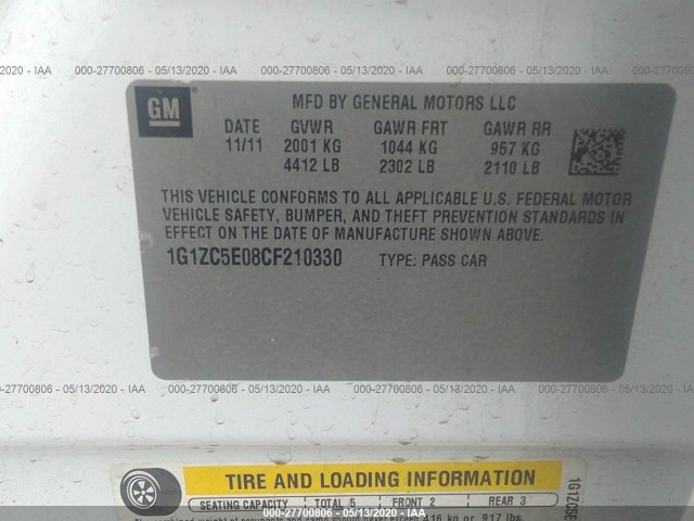 Photo 8 VIN: 1G1ZC5E08CF210330 - CHEVROLET MALIBU 