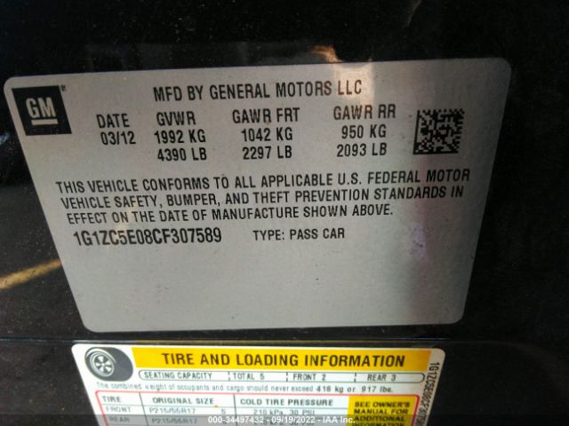 Photo 8 VIN: 1G1ZC5E08CF307589 - CHEVROLET MALIBU 