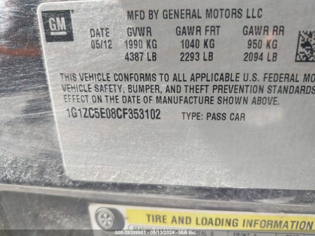 Photo 8 VIN: 1G1ZC5E08CF353102 - CHEVROLET MALIBU 