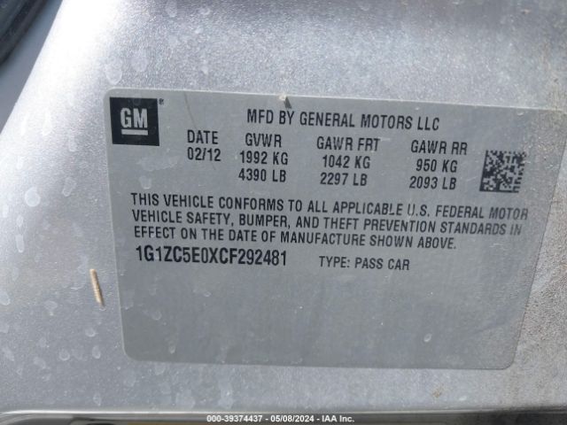 Photo 8 VIN: 1G1ZC5E0XCF292481 - CHEVROLET MALIBU 