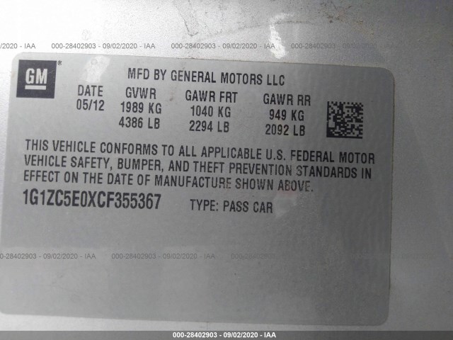 Photo 8 VIN: 1G1ZC5E0XCF355367 - CHEVROLET MALIBU 