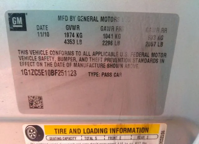 Photo 8 VIN: 1G1ZC5E10BF251123 - CHEVROLET MALIBU 