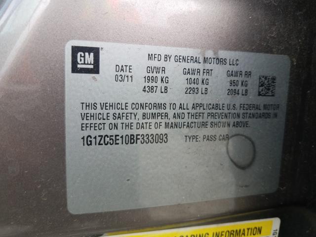 Photo 9 VIN: 1G1ZC5E10BF333093 - CHEVROLET MALIBU 1LT 