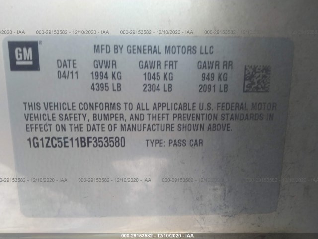 Photo 8 VIN: 1G1ZC5E11BF353580 - CHEVROLET MALIBU 