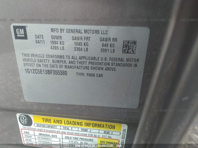 Photo 8 VIN: 1G1ZC5E13BF355380 - CHEVROLET MALIBU 