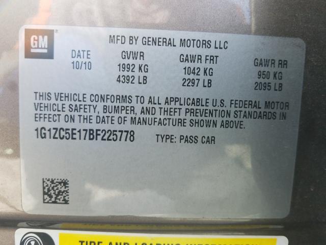 Photo 9 VIN: 1G1ZC5E17BF225778 - CHEVROLET MALIBU 1LT 