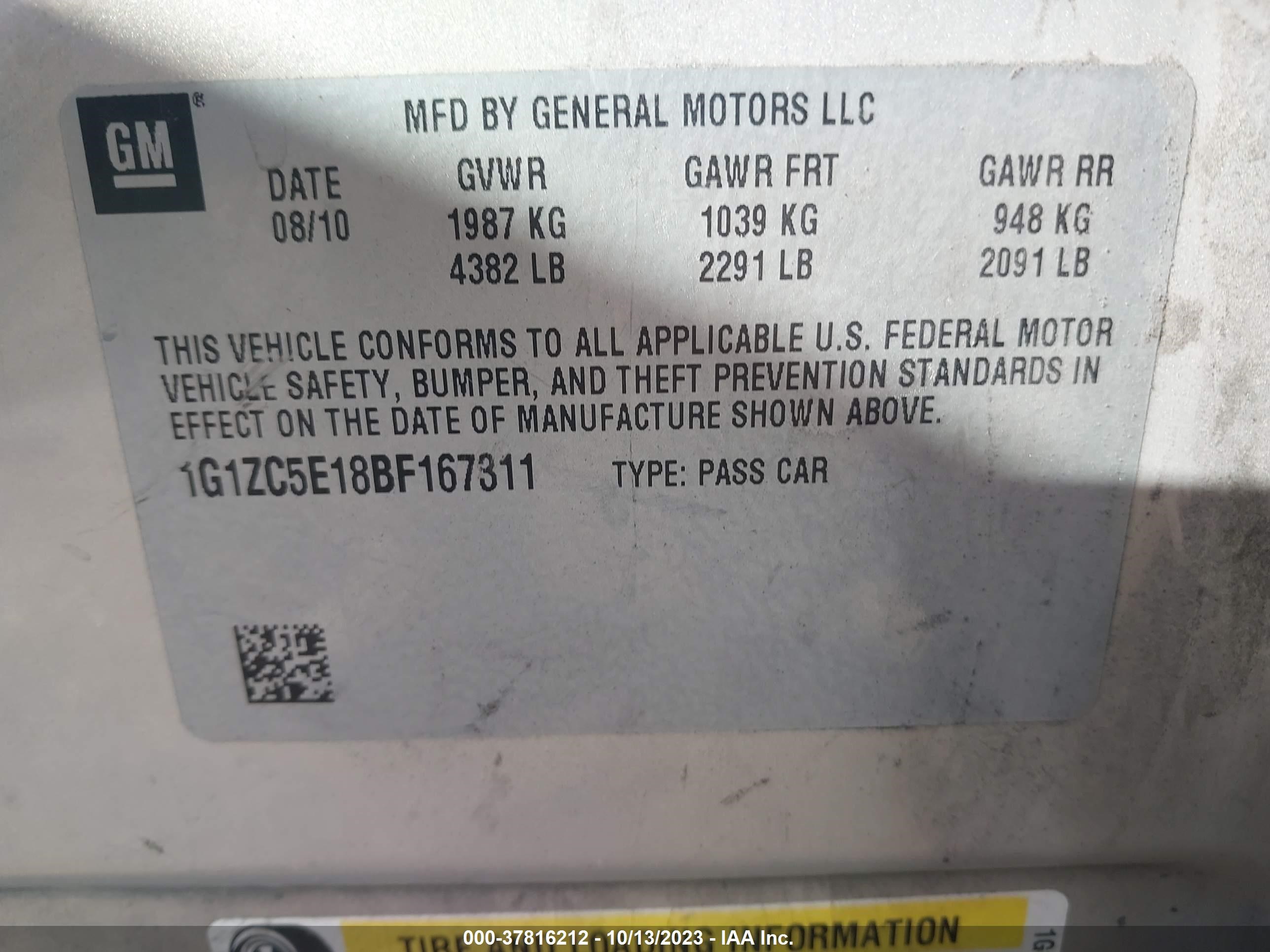 Photo 8 VIN: 1G1ZC5E18BF167311 - CHEVROLET MALIBU 