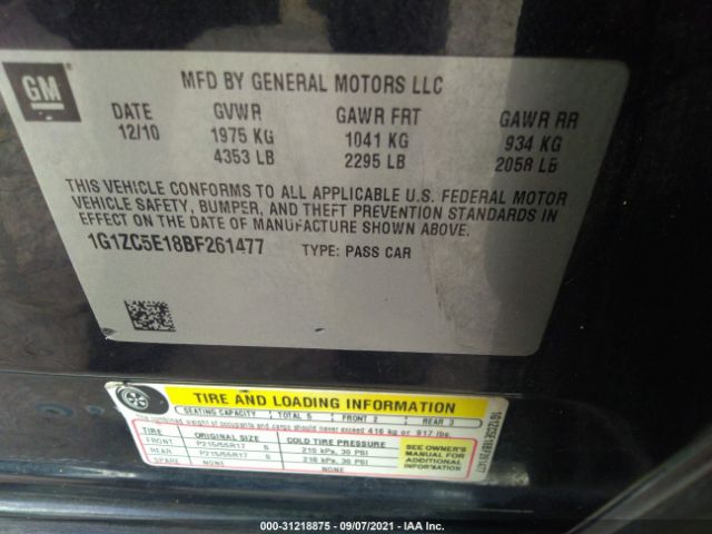 Photo 8 VIN: 1G1ZC5E18BF261477 - CHEVROLET MALIBU 