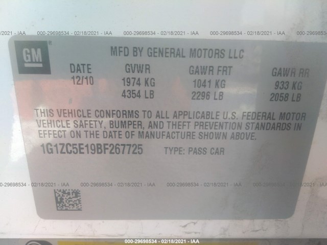 Photo 8 VIN: 1G1ZC5E19BF267725 - CHEVROLET MALIBU 