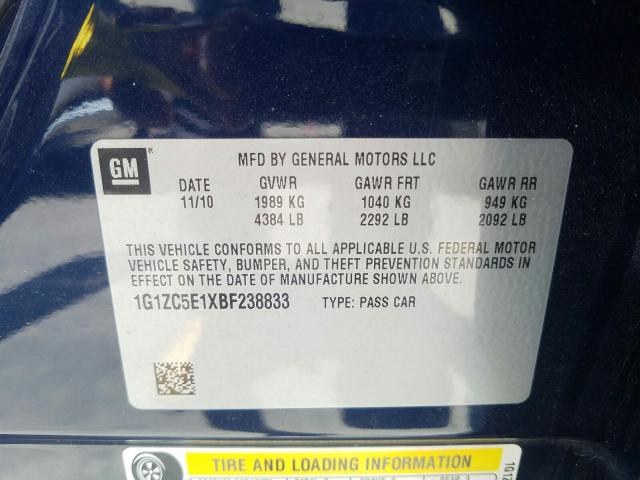 Photo 9 VIN: 1G1ZC5E1XBF238833 - CHEVROLET MALIBU 1LT 