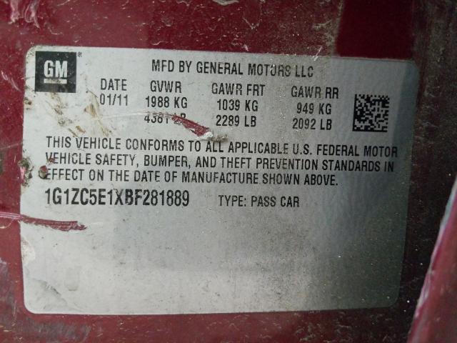 Photo 9 VIN: 1G1ZC5E1XBF281889 - CHEVROLET MALIBU 1LT 