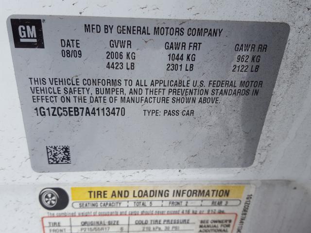 Photo 9 VIN: 1G1ZC5EB7A4113470 - CHEVROLET MALIBU LT 