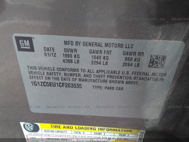 Photo 8 VIN: 1G1ZC5EU1CF263535 - CHEVROLET MALIBU 