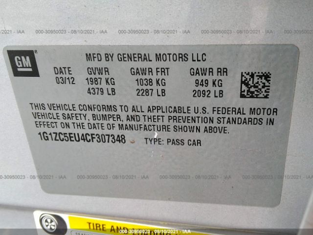 Photo 8 VIN: 1G1ZC5EU4CF307348 - CHEVROLET MALIBU 