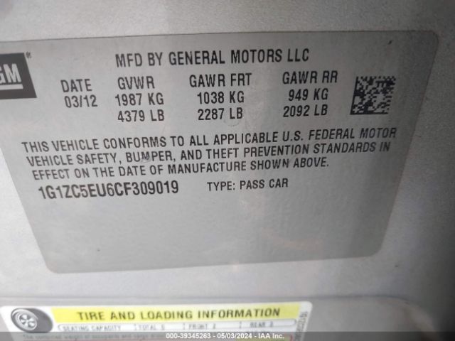 Photo 8 VIN: 1G1ZC5EU6CF309019 - CHEVROLET MALIBU 