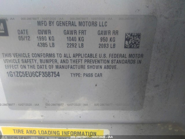 Photo 8 VIN: 1G1ZC5EU6CF358754 - CHEVROLET MALIBU 